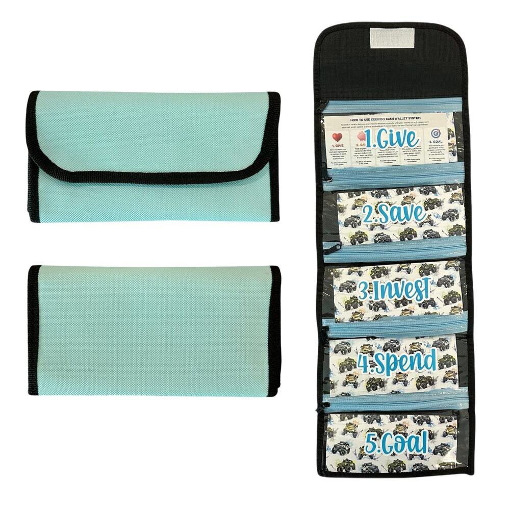 Kids Cash Envelope Wallet Money Organizer Budgeting Saving Spend Give Blue Boys